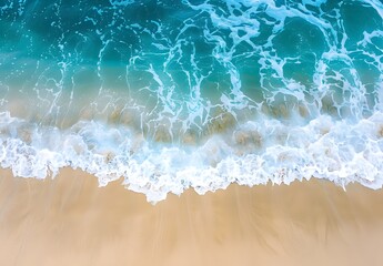 Wall Mural - Aerial View of Ocean Waves on Sandy Beach