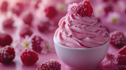 Sticker - Pink Raspberry Frozen Yogurt Dessert With Flower Garnish