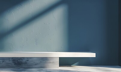 Sticker - Minimalist Blue Wall Mockup with White Shelf