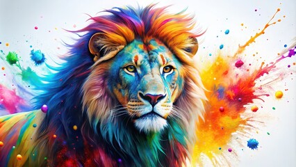  Lion made of multi-colored paint splashes, rendering, lion, paint, colorful,render, art, creativity, abstract, animal