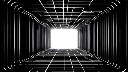 Wall Mural - black and white tunnel structure representing data and communication in abstract geometry