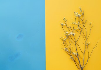 Canvas Print - Minimalist Yellow Blue Background with Flowers