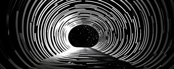 Wall Mural - black and white tunnel structure representing data and communication in abstract geometry