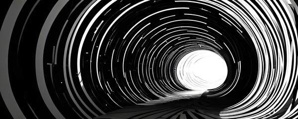 Wall Mural - black and white tunnel structure representing data and communication in abstract geometry
