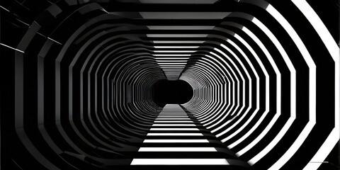 Wall Mural - black and white tunnel structure representing data and communication in abstract geometry