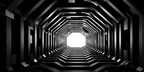 Wall Mural - black and white tunnel structure representing data and communication in abstract geometry