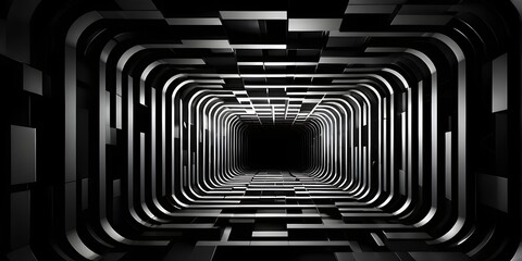 Wall Mural - black and white tunnel structure representing data and communication in abstract geometry