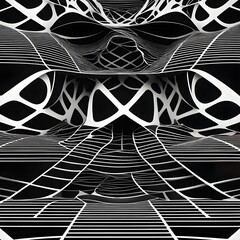 Wall Mural - black and white tunnel structure representing data and communication in abstract geometry