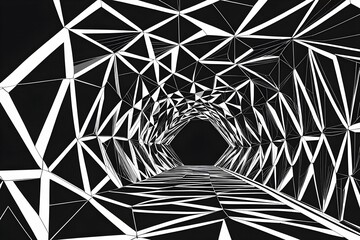 Wall Mural - black and white tunnel structure representing data and communication in abstract geometry