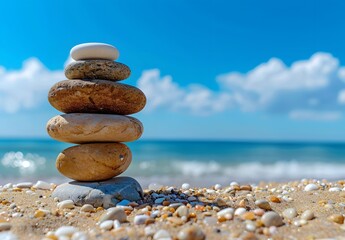 Wall Mural - Balanced Stones on Beach Summer Harmony