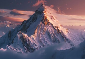 Sticker - Majestic K2 Peak at Sunset, Snow-Covered Mountains