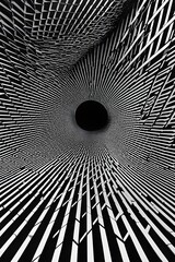 Wall Mural - black and white tunnel structure representing data and communication in abstract geometry