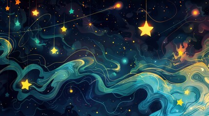 Canvas Print - Illustrate a psychedelic night sky filled with shooting stars, glowing constellations, and swirling auroras that blend into a mesmerizing display.