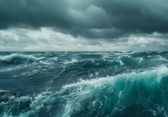 Sticker - Stormy Sea with Turquoise Waves and Dramatic Clouds