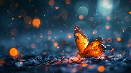 Aufkleber - The life cycle of an insect, its transformation from caterpillar to butterfly, and the concept of business transformation is depicted in this digital futuristic style.