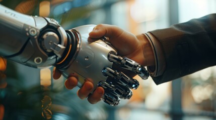 Aufkleber - Robot and human hands touching medical data network connections, AI robots diagnosing and treating patients in the future. Technology to improve patient care.