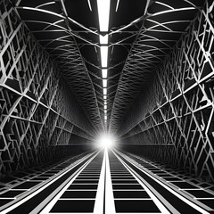 Wall Mural - black and white tunnel structure representing data and communication in abstract geometry