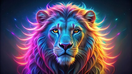 Wall Mural - Neon lion with big glowing eyes, neon, lion, wild animal, fluorescent, glowing, eyes, vibrant, colorful, predator, feline