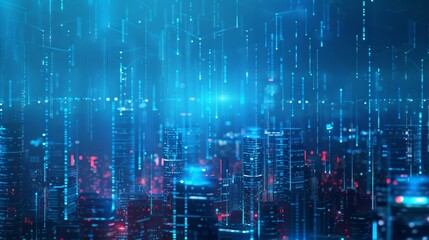 Poster - A graphics depicts buildings with digital technology that illustrates the concept of a smart city