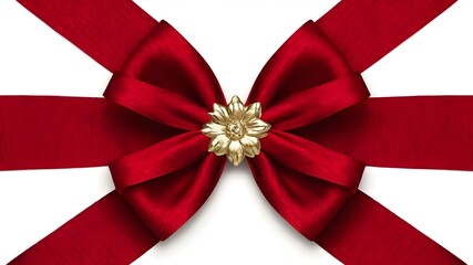 Wall Mural - Red bow and ribbon with gold on a white background.