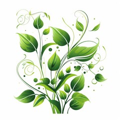 Poster - Isolated wind swirl with green leaves and sparkles on transparent background. Cartoon illustration.