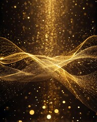 Canvas Print - Dark digital abstract background wallpaper with golden waves and particles of light, unique graphic design