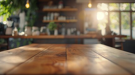 Canvas Print - Sunlight bathes a modern kitchen with rustic wooden furniture