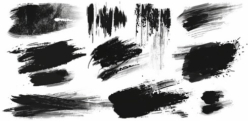 Sticker - Grunge design elements with brush strokes. Paintbrush set.