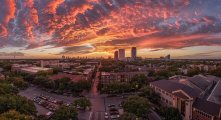 Wall Mural - Frisco City Panorama: Sunset View over Downtown McKinney, Texas Eastside