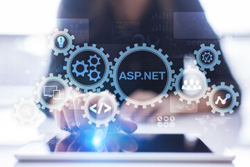 Wall Mural - asp.net development programming language concept on virtual screen.