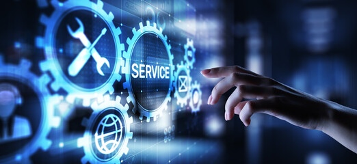 Fototapete - Service support customer help call center Business technology button on virtual screen.