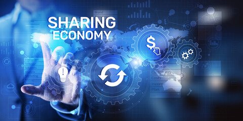 Wall Mural - sharing economy, innovation and future business technology concept on virtual screen.