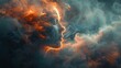 © Maximages  - An artistic depiction of a face in profile, ablaze with fiery orange and red tones, set against a smoky, ethereal backdrop, evoking a sense of passion and transformation in art.
