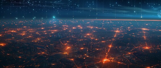 Fototapete - Smart cities and wireless communication networks, abstract image visuals, the internet of things