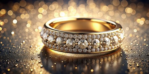 Sticker - Shiny golden ring adorned with sparkling diamonds, luxury, jewelry, elegant, precious, gemstones, shiny, gleaming