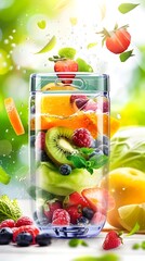 Sticker - Portable Transparent Blender with Nutritious Fruit Smoothie and Vibrant Splash