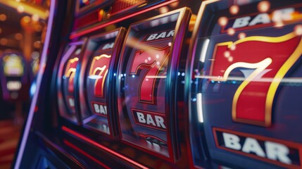 Wall Mural - Image of a slot machine display in a casino, concept of gambling, gambling addiction, online casino game
