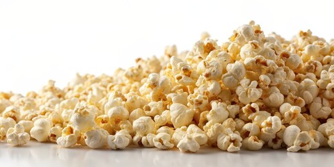 Canvas Print - Freshly popped popcorn on a white background, popcorn, snack, movie night, buttery, crunchy, cinema, treat, tasty, salty