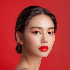 closeup portrait of young asian beautiful woman with korean beauty make up style and healthy and per