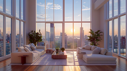 Poster - Modern living room interior. Large bright room with laminate floor