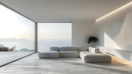 Sticker - Modern living room interior. Large bright room with laminate floor