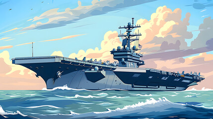 Wall Mural - military aircraft carrier ship sailing on sea.