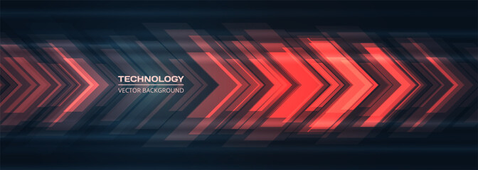 Aufkleber - Red technology arrows on dark futuristic abstract background. High-speed movement concept dynamic motion red hi tech digital arrows. Technology vector illustration for banner or poster design.