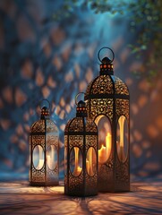 Wall Mural - Arabic Invitation. Oriental Ramadan Kareem Lantern Decorations with Islamic Ornaments