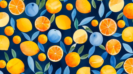 Wall Mural - Ink watercolor illustration depicting the joyous interplay of vibrant oranges and deep blues for Mid Autumn Festival banner design watercolour background 