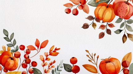 Sticker - Ink watercolor illustration featuring glowing amber and deep red hues symbolizing Thanksgiving harvest bounty banner design watercolour background 