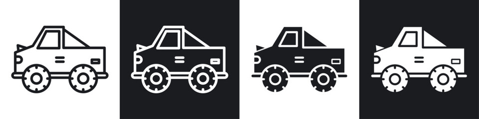 Poster - Monster truck vector icon set in black and white filled and solid style