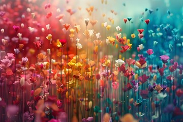 Poster - Enchanting Floral Field with Arranged Prism Poles