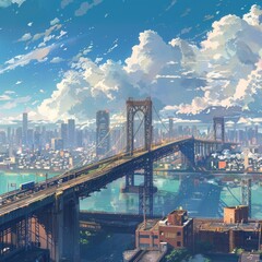Wall Mural - Cityscape with Bridge and Sky