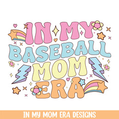 Wall Mural - In my groovy retro baseball mom era, groovy retro style mom life designs